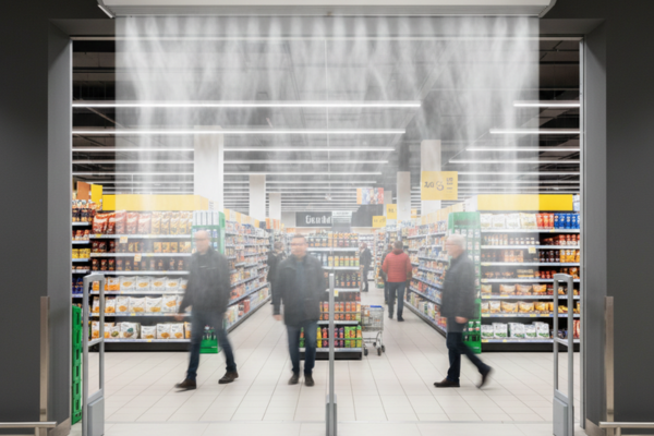 Air curtain for supermarkets