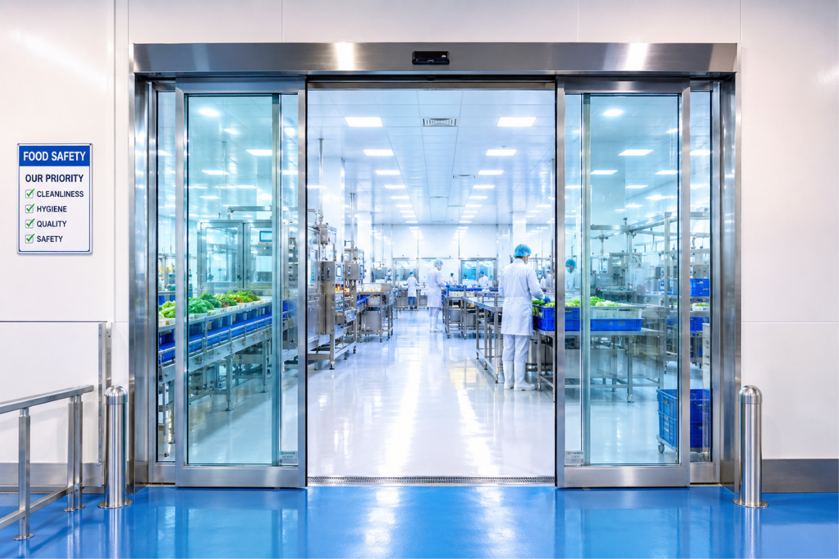 Automatic Sliding Doors for Food Processing Industry in Whitefield Export Promotion Industrial Park