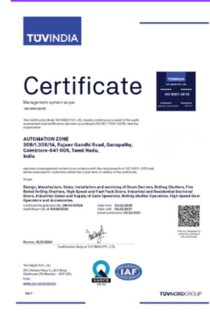 TUV India ISO 9001:2015 Certificate